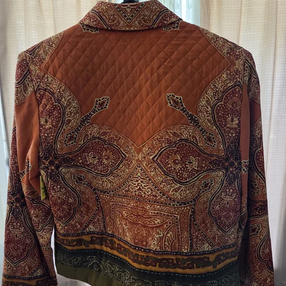 Donna Morgan Silk Button-Front Jacket in Rust Orange with Gold Accent - Picture 3 of 3